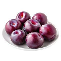 Obraz premium A plate of plums, fresh and perfect for snacking. full length isolate on transparent background