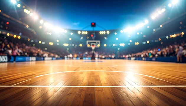 Basketball court in a stadium at night - Powered by Adobe