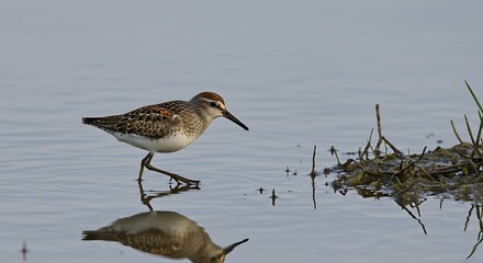 Shorebird walking in shallow water