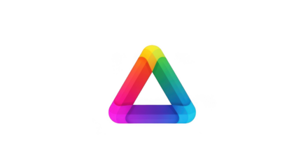 A colorful, abstract triangle shape with a rainbow gradient, isolated on a transparent background