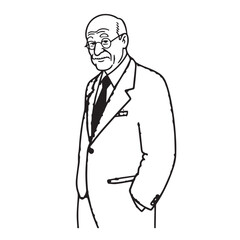 Old person in formal suit black and white vector illustration portrait elegant classic digital artwork