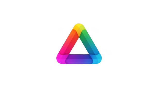 A colorful, abstract triangle shape with a rainbow gradient, isolated on a transparent background