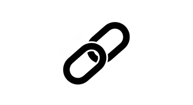 A simple black chain link icon symbolizing connection, security, and unity, isolated on a clean transparent background