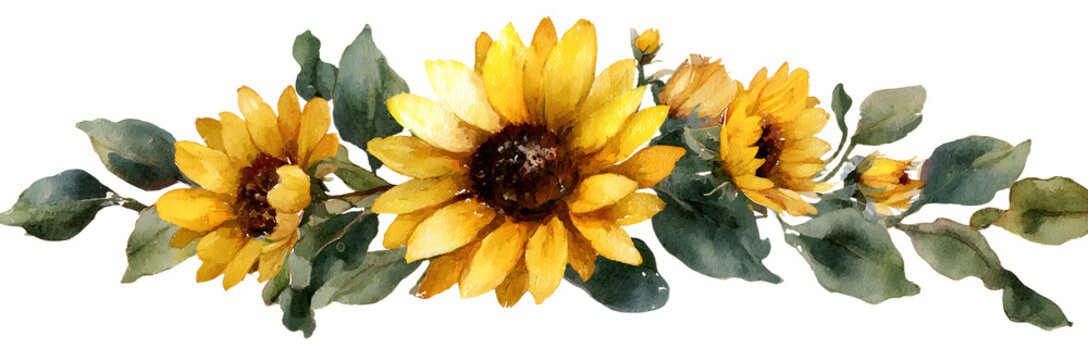Watercolor Sunflower llustration transparent backgrond, PNG ,Generative AI - Powered by Adobe