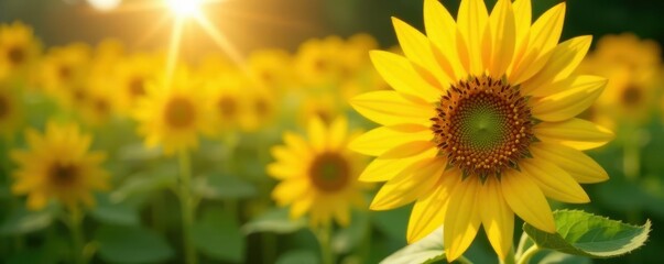 Obraz premium Close-up of bright yellow sunflower head, blurred background, photography, texture