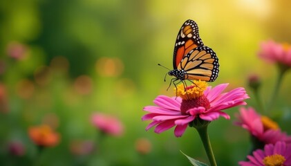 Obraz premium Monarch butterfly nectaring on vibrant wildflowers, colorful, flower, photography