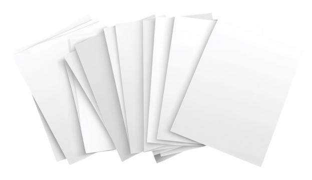 A fan of blank, white sheets of paper, overlapping