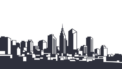 Monochrome Cityscape Silhouette with Skyscrapers, City Building, Urban Landscape Vector Illustration