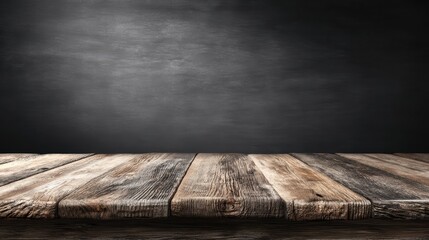A rustic wooden table with a dark chalkboard background, perfect for product display or text overlay in a cozy setting