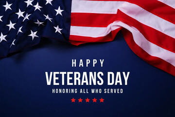 Happy Veterans Day Message with American Flag and Red Stars image photo
