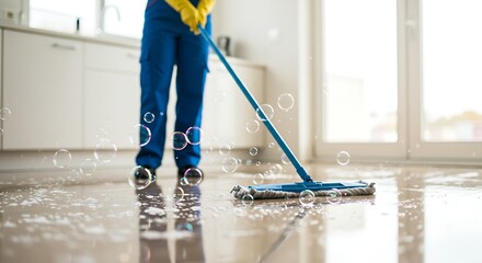 Person cleaning floor with mop