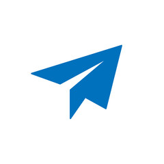 Blue paper plane icon for a travel, communication, or startup logo template
