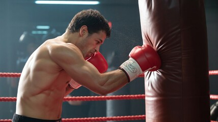 boxing, training, gym, heavy bag, fitness, workout, athlete, punches, technique, power, concentration, endurance, martial arts, physical fitness, health, sports, male athlete, practice, strength, dedi