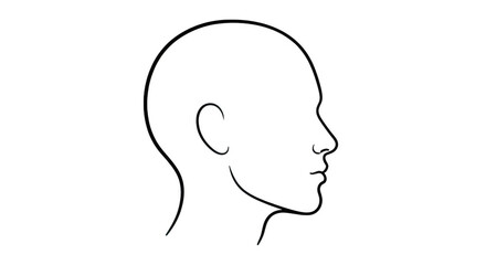 A simple black line drawing of a human head in profile, isolated on a transparent background, showcasing the silhouette of a face