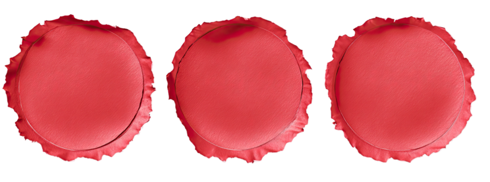 Three round, red decorative cushions