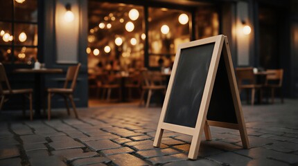blank wooden signboard with blank surface in front of restaurant, storefront, outdoor | food, cafe, restaurant, shop, advertising theme