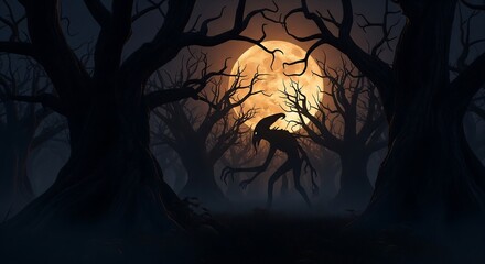 Spooky Halloween Monster in a Haunted Moonlight Forest