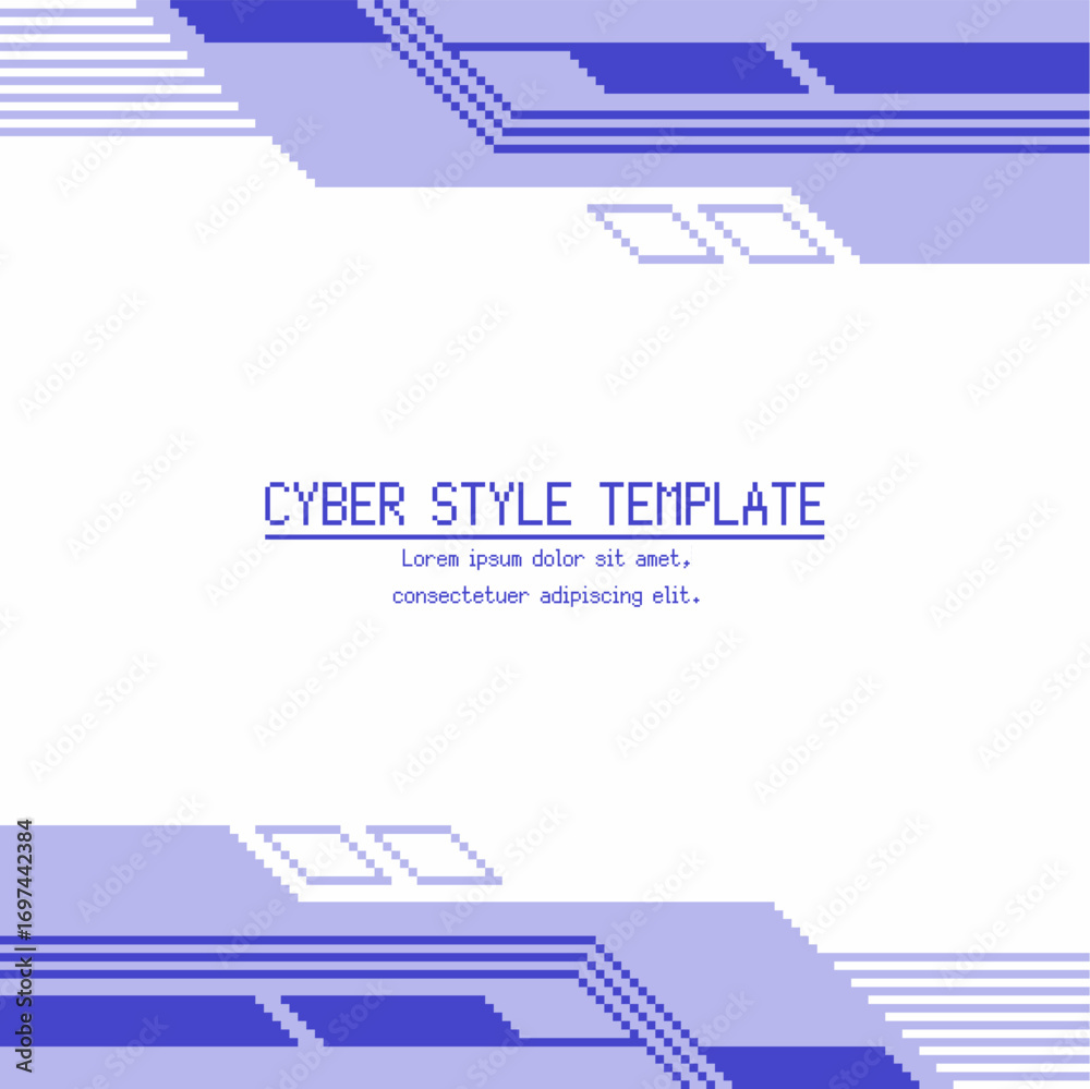 Wall mural blue pixel art style futuristic abstract interface frame template with white backdrop