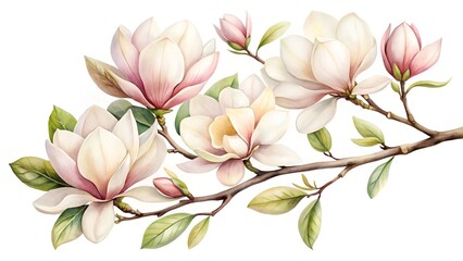 Obraz premium Watercolor Magnolia Branch With White And Blush Petals