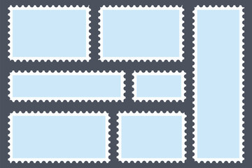 Blank post stamp. Postage frame form, vintage empty postcard stamp frame with perforated border, mail delivery sticker template. vector illustration eps 10.