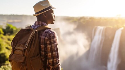 Man hiking waterfall view
