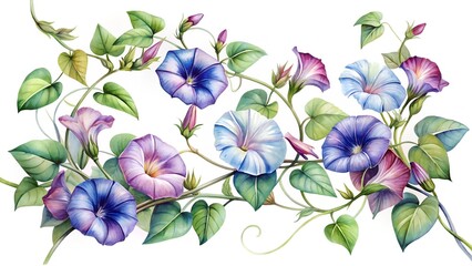 Obraz premium Watercolor Morning Glory Vines With Delicate Blooms
