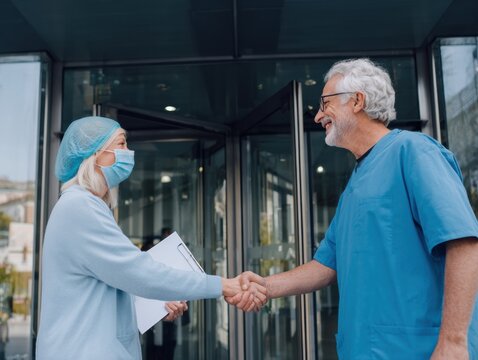 National Grateful Patient Day Celebration with Professional Surgeon and Female Patient Handshake, Authentic Healthcare Connection for Fall Marketing Campaigns