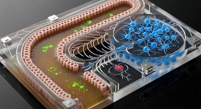 Microscopic view of cellular structures and bio-engineering processes