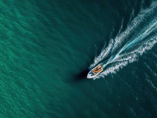 Naklejka premium Premium Aerial Speedboat on Open Water for Pool Professional Day and Summer Solstice with Fourth of July Vibes, Inspiring Millennial Adventure Marketing Content