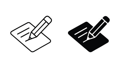 Writing on Paper with Pencil Icons in Black and White Vector Illustration