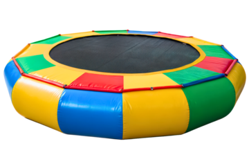 Colorful inflatable water trampoline for summer fun activity isolated with transparent background