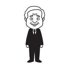 Old person in formal suit black and white vector illustration portrait elegant classic digital artwork