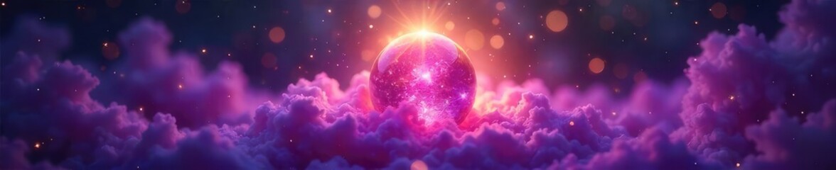 A mystical, glowing orb floats amidst swirling purple and gold magical energy, ethereal and enchanting Perfect for fantasy, witchcraft, or occult themes , gold, background