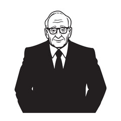 Old person in formal suit black and white vector illustration portrait elegant classic digital artwork