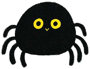 A cute black spider with big yellow eyes in a simple cartoon style perfect for halloween and children's friendly illustrations