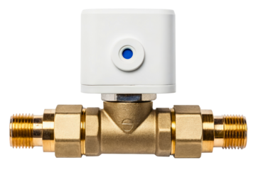 Electric water solenoid valve with brass fittings for plumbing isolated with transparent background