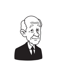 Old person in formal suit black and white vector illustration portrait elegant classic digital artwork