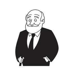 Old person in formal suit black and white vector illustration portrait elegant classic digital artwork