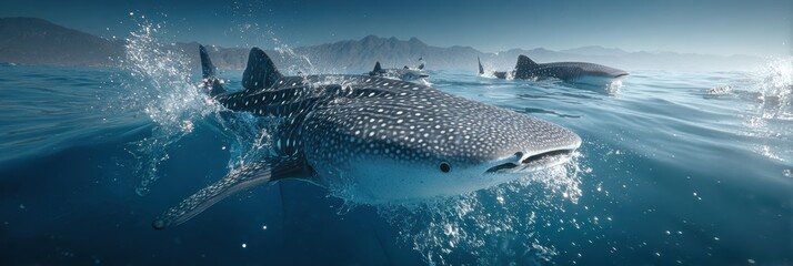 Naklejka premium Premium Authentic Whale Shark and Dolphins Ocean Wildlife Inspiring Marine Conservation Content for Eco Marketing and Social Media Campaigns