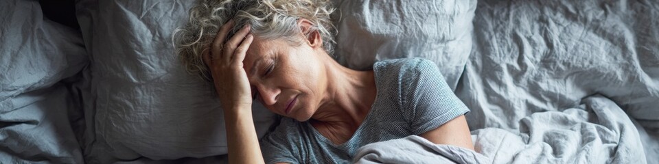 Fototapeta premium Authentic Mature Woman Menopause Health Sleeplessness Fatigue Premium Lifestyle Content for Healthcare Marketing and Social Media Campaigns