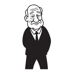 Obraz premium Old person in formal suit black and white vector illustration portrait elegant classic digital artwork