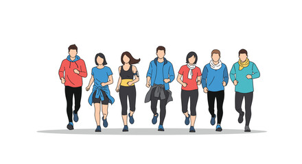 Fototapeta premium Diverse group of people running together outdoors enjoying healthy lifestyle and fitness activity
