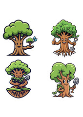 Eco Tree Mascot Logo Set