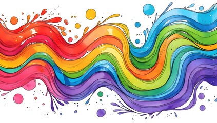 Vibrant Rainbow Wave Abstract Watercolor Splash Art