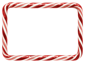 Red and white striped candy cane forming decorative rectangular frame, isolated on transparent background