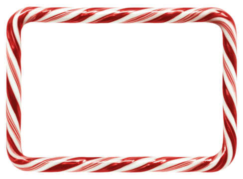 Red and white striped candy cane forming decorative rectangular frame, isolated on transparent background - Powered by Adobe