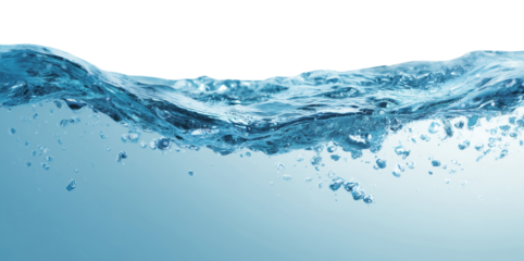 Blue water with floating air bubbles isolated on transparent background