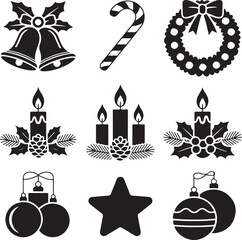 Christmas winter holiday decoration collection - vector silhouette illustration