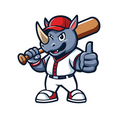 Baseball Rhino Character Mascot Vector
