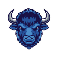 Fierce blue buffalo mascot head strong wild animal power symbol icon graphic design vector